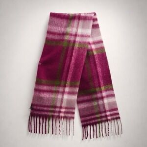 NEW with Tag Just Cozy Fuchsia Pink Plaid Brushed Knit Scarf with Fringe